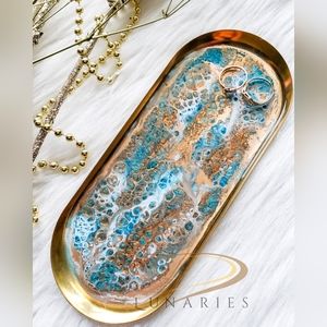 Stainless Steel Gold Jewelry Tray, Ring Dish, Large, Resin Hand-Poured